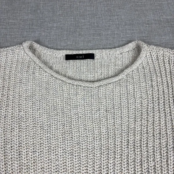 Oui Sweater Womens 12 Beige Crew Neck Long Sleeve Chunky-Knit Pullover - Image 2
