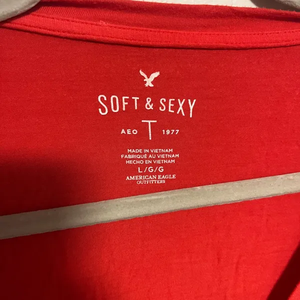 American Eagle Outfitters Bright Burnt Orange V-Neck Tee - Image 2