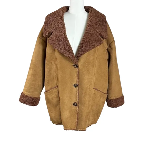 Free People Western Bohemian Retro 70s Faux Sherpa Suede Diogo Coat Size XL - Image 5