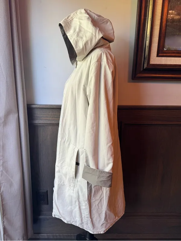 Eileen Fisher cream & gray reversible Hooded Trench Coat - Image 4