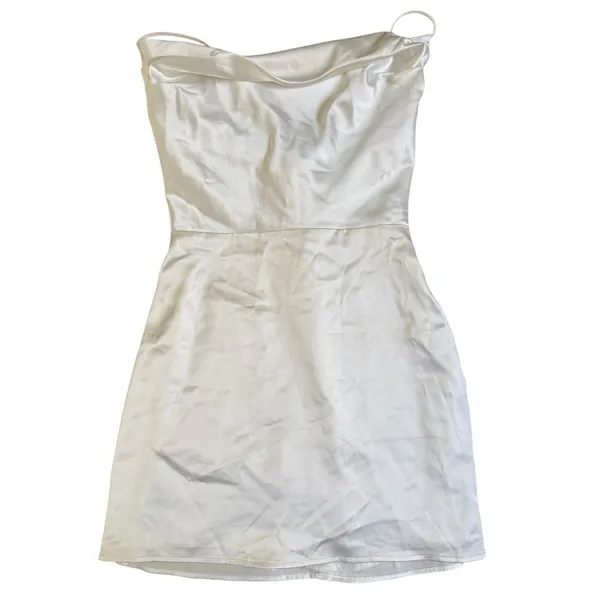 Lulus Luxe Reputation White Satin Sleeveless Cowl Neck Mini Dress Small - Image 3