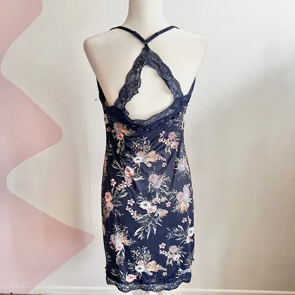 Blue Floral Lace Slip Dress Y2K Fairycore Coquette Retro Cottagecore‎ Medium - Image 3