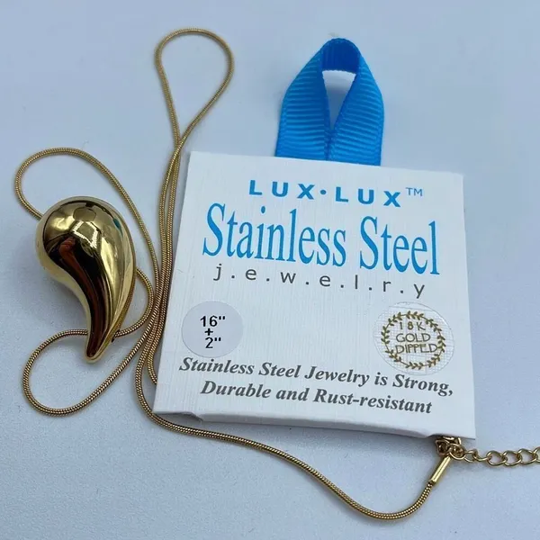 NWT 18K gold dipped Lux Lux puffed teardrop 16” necklace - Image 6