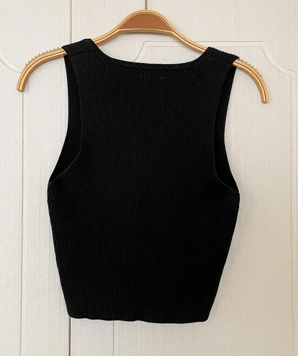 Black Ribbed Tank Top Size M - Image 2