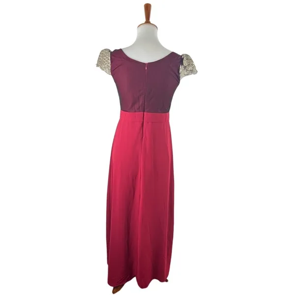 Mango Suit Burgundy Gold Embroidered Evening Gown Fits Medium - Image 3