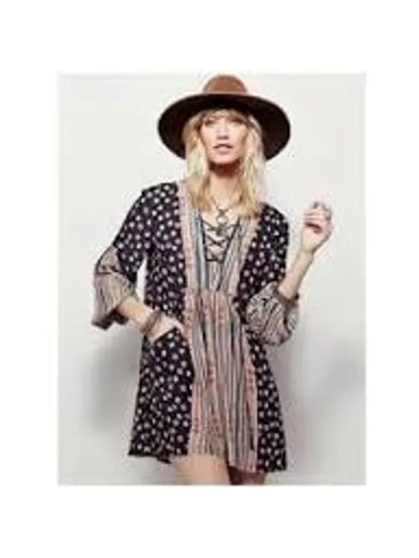Free People Rain or Shine Pebble Bohemian Lace-Up Tunic Mini Dres Women's Size M - Image 6