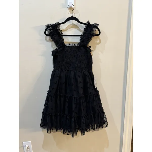 En Saison Casey Flutter Mini Dress Black Size Medium Embroidered Bows - Image 3