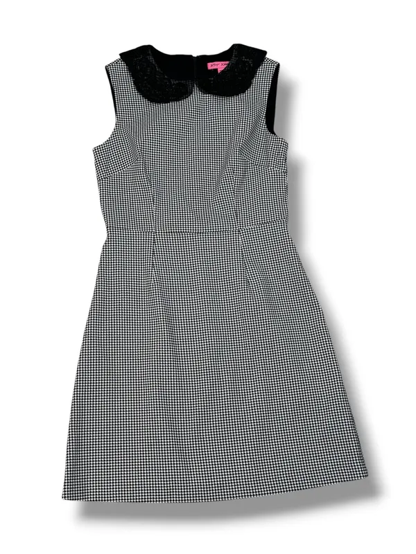 Betsey Johnson Lace Collar Houndstooth Sheath Dress Black White Sz 6 Sleeveless - Image 14