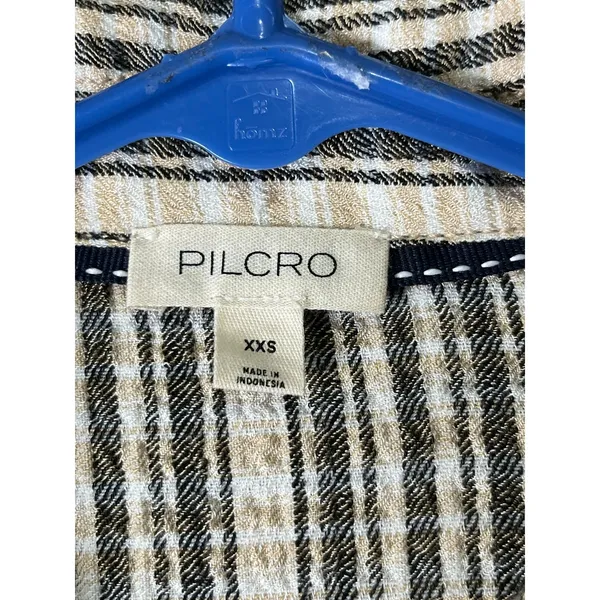 Pilcro Striped Button Front Pintuck Blouse Short Sleeve Tunic Top XXS Neutral - Image 5