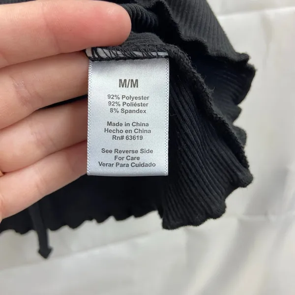 One Step Up women's black ribbed stretch short sleeve tie ruched casual blouse M - Image 5