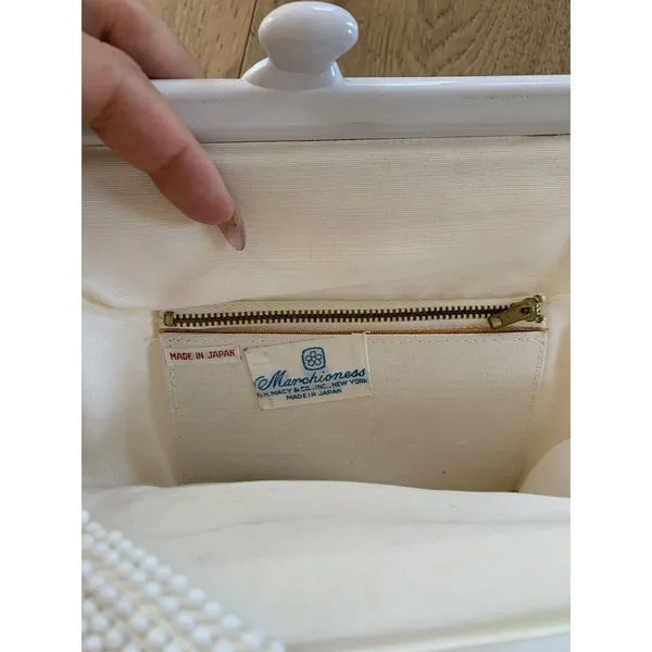 vintage marchioness fully beaded elbow handbag cream ivory Pearl wrist champagne - Image 6