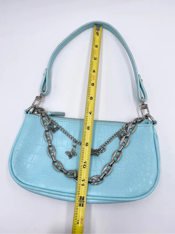 American Vintage Vintage Y2K Mini Bag Purse Baby Blue Croc Embossed Faux Leather Butterfly Charm - Image 9