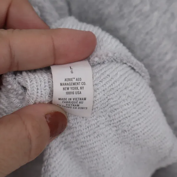 Aerie Womens Grey Quarter Zip Cropped Sweatshirt Raw Hem Large - Image 3
