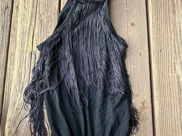 Black Fringe Bodysuit Size Small Boho Western Festival Tassel Snap Crotch - Image 2