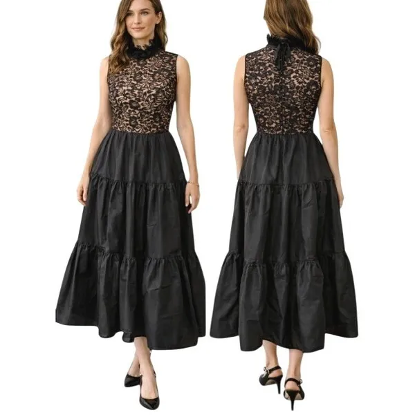 Vintage Lillie Rubin Evening Gown XS-S Black Lace Taffeta‎ Romantic Victorian - Image 2