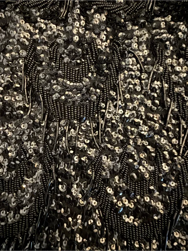 VTG Sequin Tank Top Sz S/M beaded paillettes embellished black Flapper - Image 2