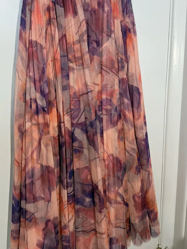 Hutch Floral Pleated Tulle Sweetheart Maxi Dress in Pink and Purple - Image 9