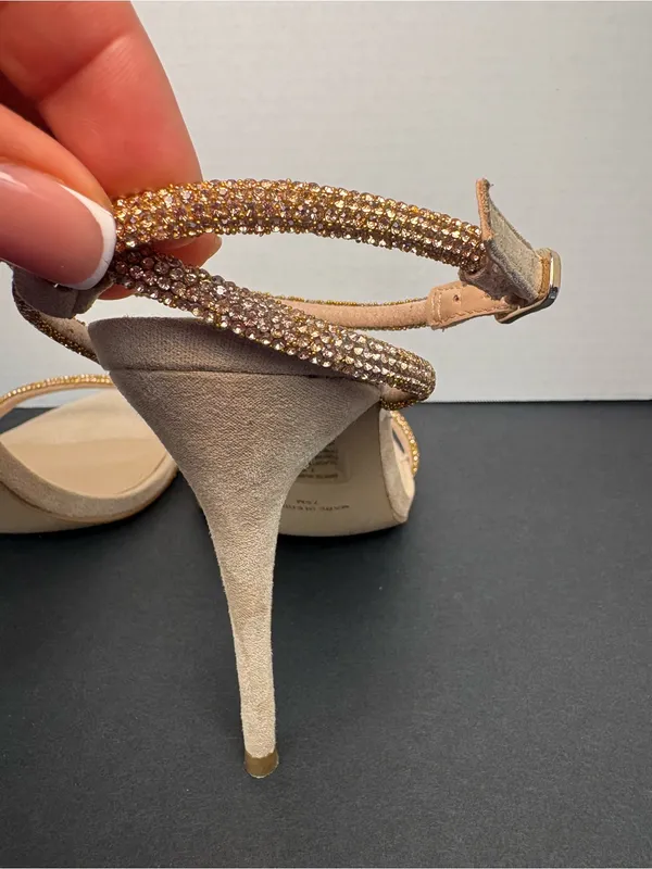 Steve Madden Nude Gold Embellished Ankle-Strap Heels - Image 6