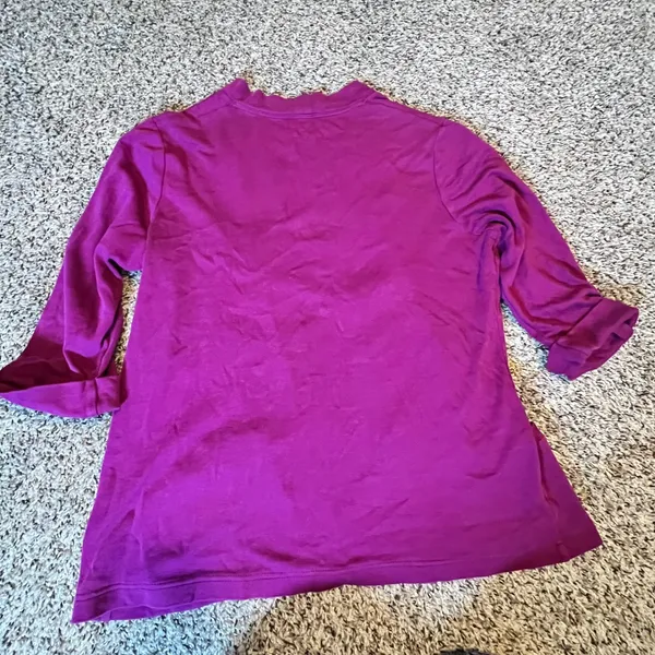 Croft & Barrow Womens Magenta 100% Cotton Open Front Cardigan‎ 3/4 Sleeve Large - Image 5