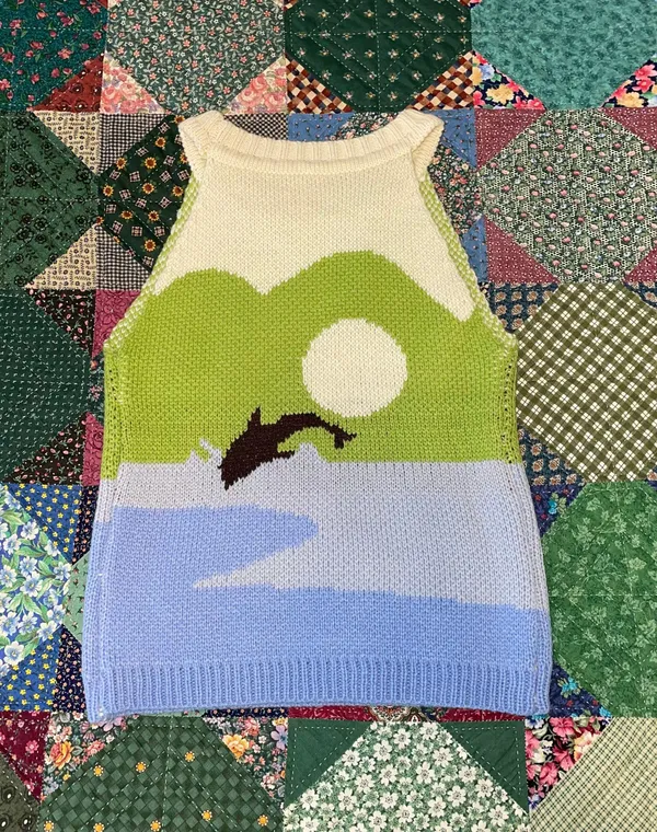 Amazon Knit High Neck Tank with Summer Dolphin Print - Image 3