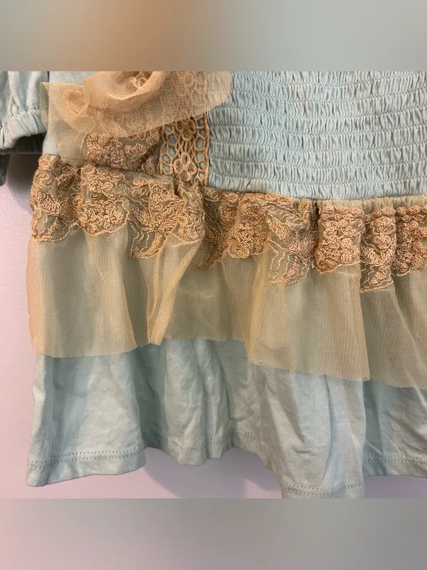 NWT Forever That Girl Blue/Tan Ruffle Lace Peplum Fairy Top Large Anthropologie - Image 13