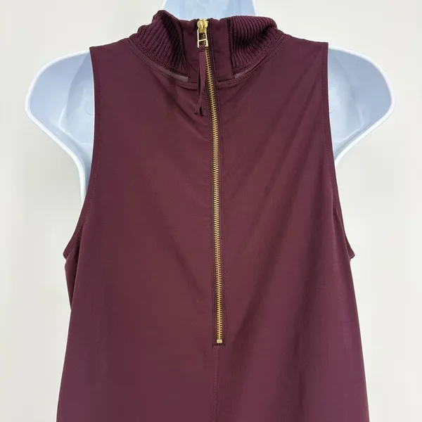 Athleta Initiative Mock Neck Mini Shift Dress Women SM Tall Plum Sleeveless Zip - Image 7