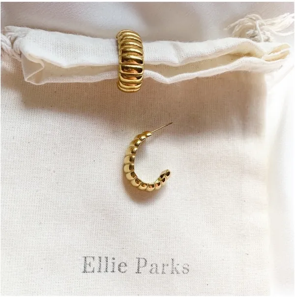 Gold Ribbed Hoop Earrings - Image 5