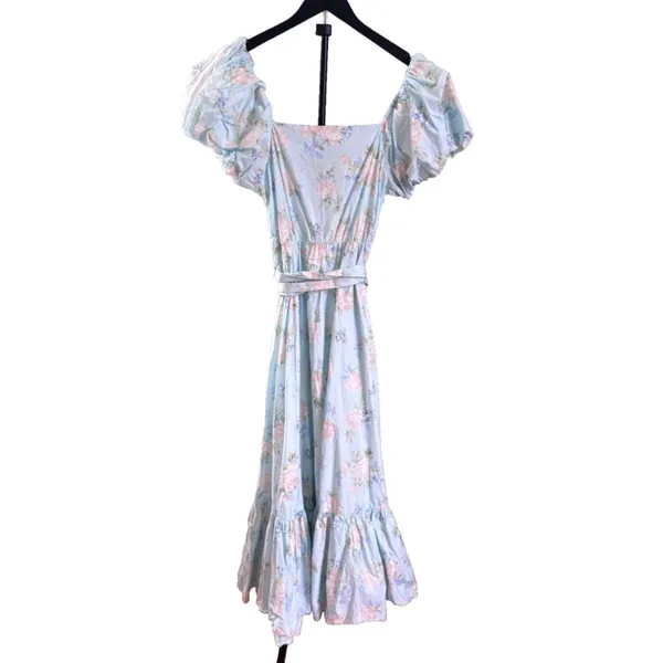 LoveShackFancy Dress Estelle Maxi Blue Floral Puff Sleeve Cottagecore Floral 10 - Image 4