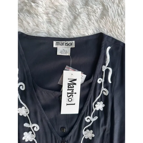 Marisol Women's Size-XL Midi Dress‎ Embroidered Dark Blue Rayon - Image 5