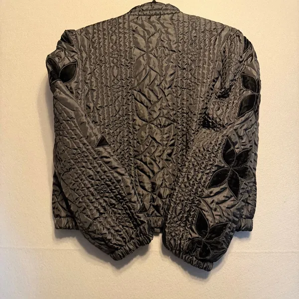 Free People Quinn Quilted Jacket Velvet Floral Applique Jacket Black Women Sz L - Image 12