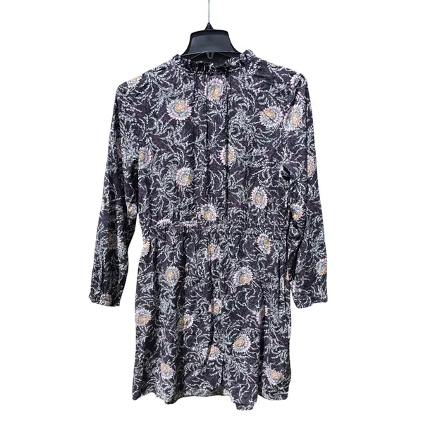 LOFT NWOT Black Purple Floral Ruffle Neck Long Sleeve Elastic Waist Dress‎ Large - Image 4