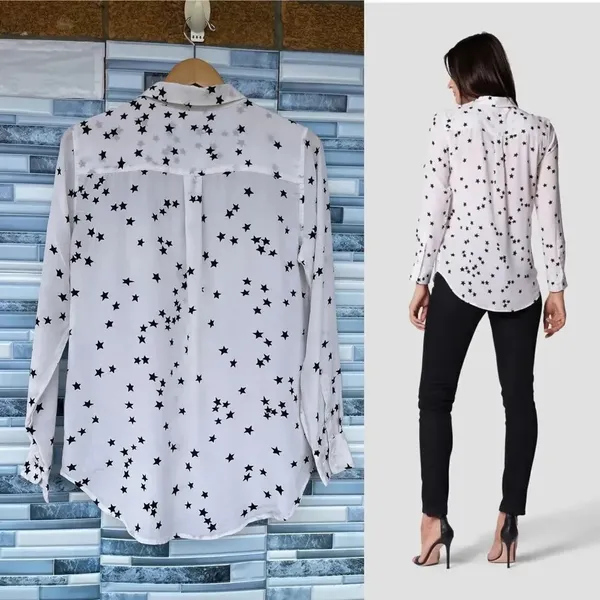 Equipment Star Print Long Sleeve Silk Blouse medium - Image 3