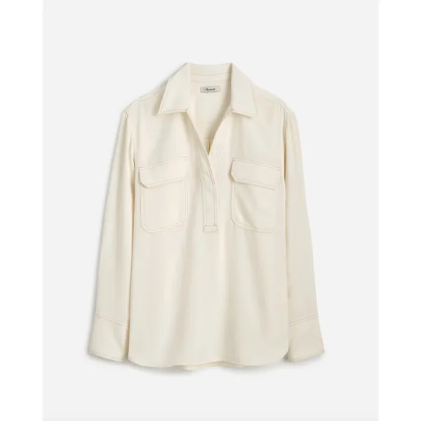 Madewell Contrast Stitch Popover Shirt Blouse Winter White Long Sleeve M NWT - Image 6