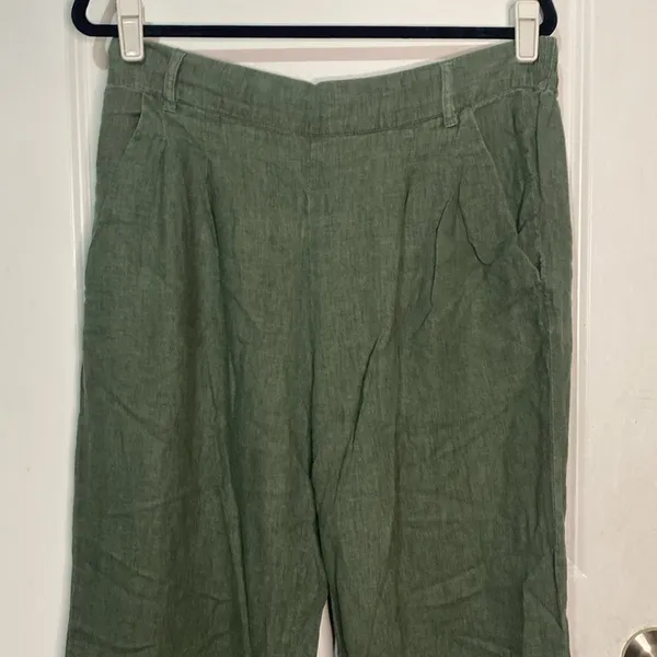 Jacqueline‎ de Yong Olive Linen Pants 42 coastal breathable pull on lagenlook - Image 2