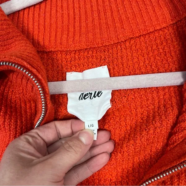 Aerie cozy up waffle knit quarter zip pullover red/orange - Image 3