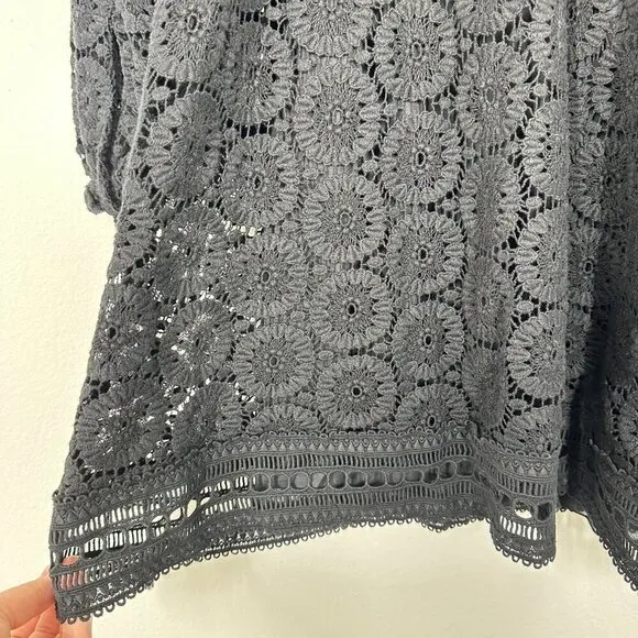 See By Chloe Black Boho Crochet Mini Dress Ballon Sleeve Vacation‎ Party Resort - Image 5