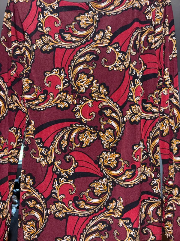 Apt. 9 Blouse Women's Size Small Burgundy Long Sleeve Floral Baroque Foliate - Image 3