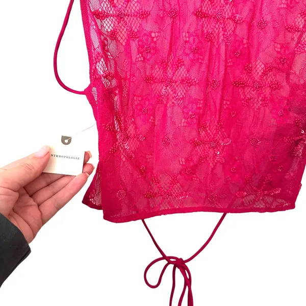 ANTHROPOLOGIE LyreBird Sequin Sheer Tie-Back Top Orchid Flower Medium NEW‎ NWT - Image 4