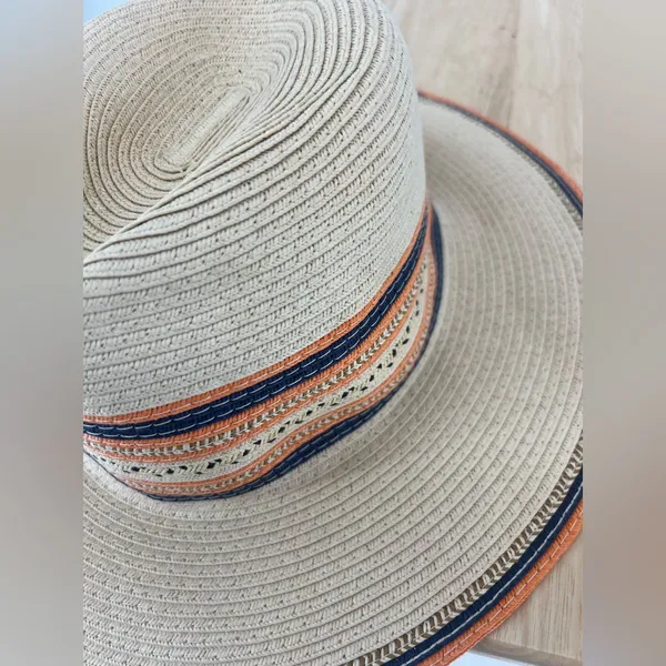 Lane Bryan Stylish Tan Wide-Brim Hat with Orange and Black Accents - Image 5