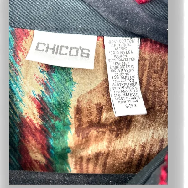 CHICO'S M embroidered applique denim button-up jacket blazer Mixed Media Art - Image 5
