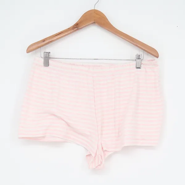 Dearfoams Womens XL Pajama Set Pink White Striped Smile Graphic Tee and Shorts - Image 5