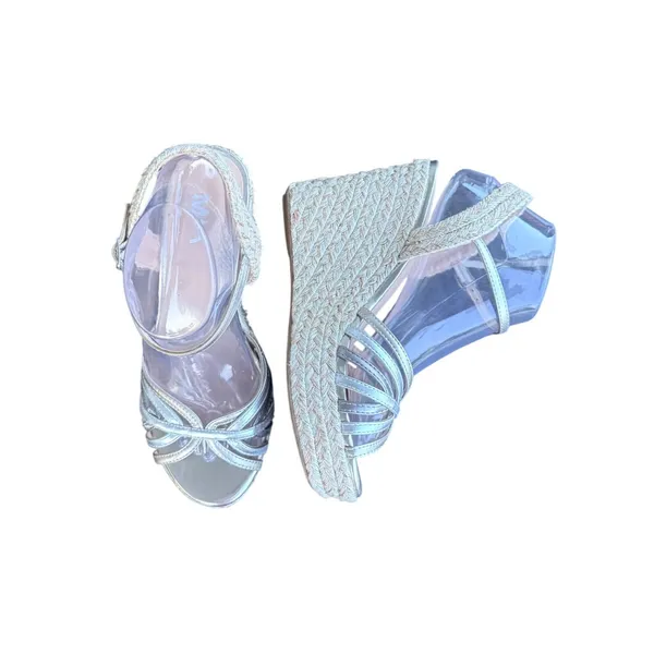 MIA Silver Metallic Espadrille Wedge Platform Sandals Womens 8M bohemian - Image 3