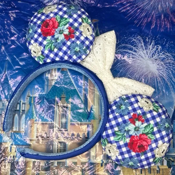 Disney parks gingham plaid floral Minnie Mouse ears - Image 2