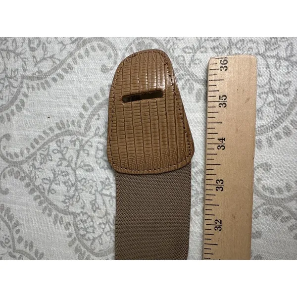 Vintage Statement Belt Womens Elastic‎ Waist 90s Retro Wide Brown Tan M/L Hook - Image 10