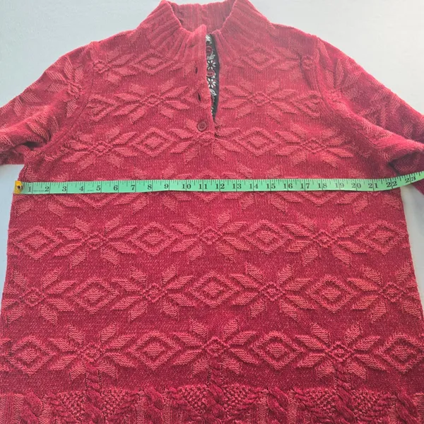 Woolrich Womens‎ Ruby Red Snowflake Knit Quarter Button Mock Neck Sweater XL - Image 7