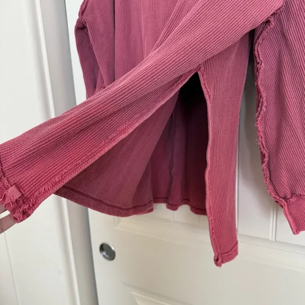 Free People Asher Thermal Oversized Shirt Stolen Kiss Maroon Red - Image 8
