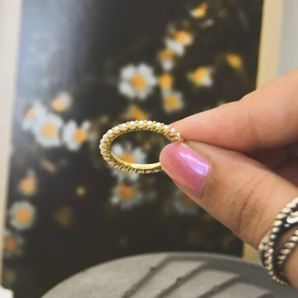 Dainty Micro Pearl Infinity Ring Gold - Image 5
