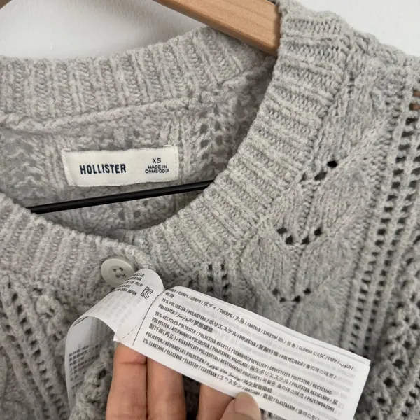 Hollister XS Cable‎ Knit Cardigan Eyelet Grey Coquette Minimal Preppy - Image 2