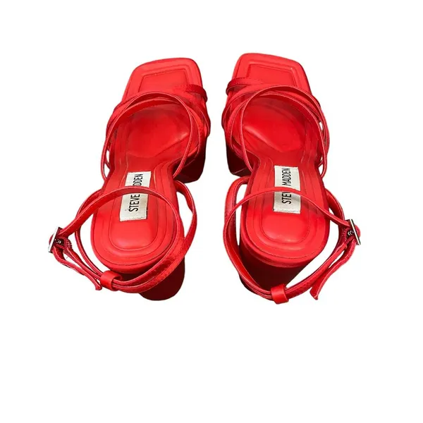 Steve Madden Gutsy Platform Pump Red Satin Block Heel Sandals Y2K Style Size 7 - Image 7