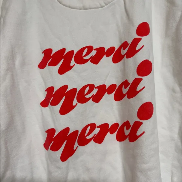 Araminta James White Crew Neck Sweater Merci‎ Red Spellout - Image 2